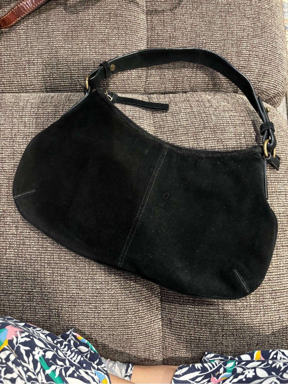 Vintage Black Suede Shoulder Bag with Leather Strap